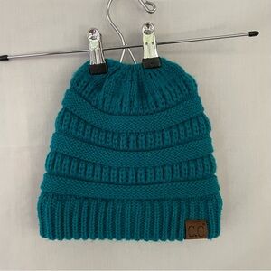 C.C Women’s Teal Ribbed Knit Hat with Ponytail Hole